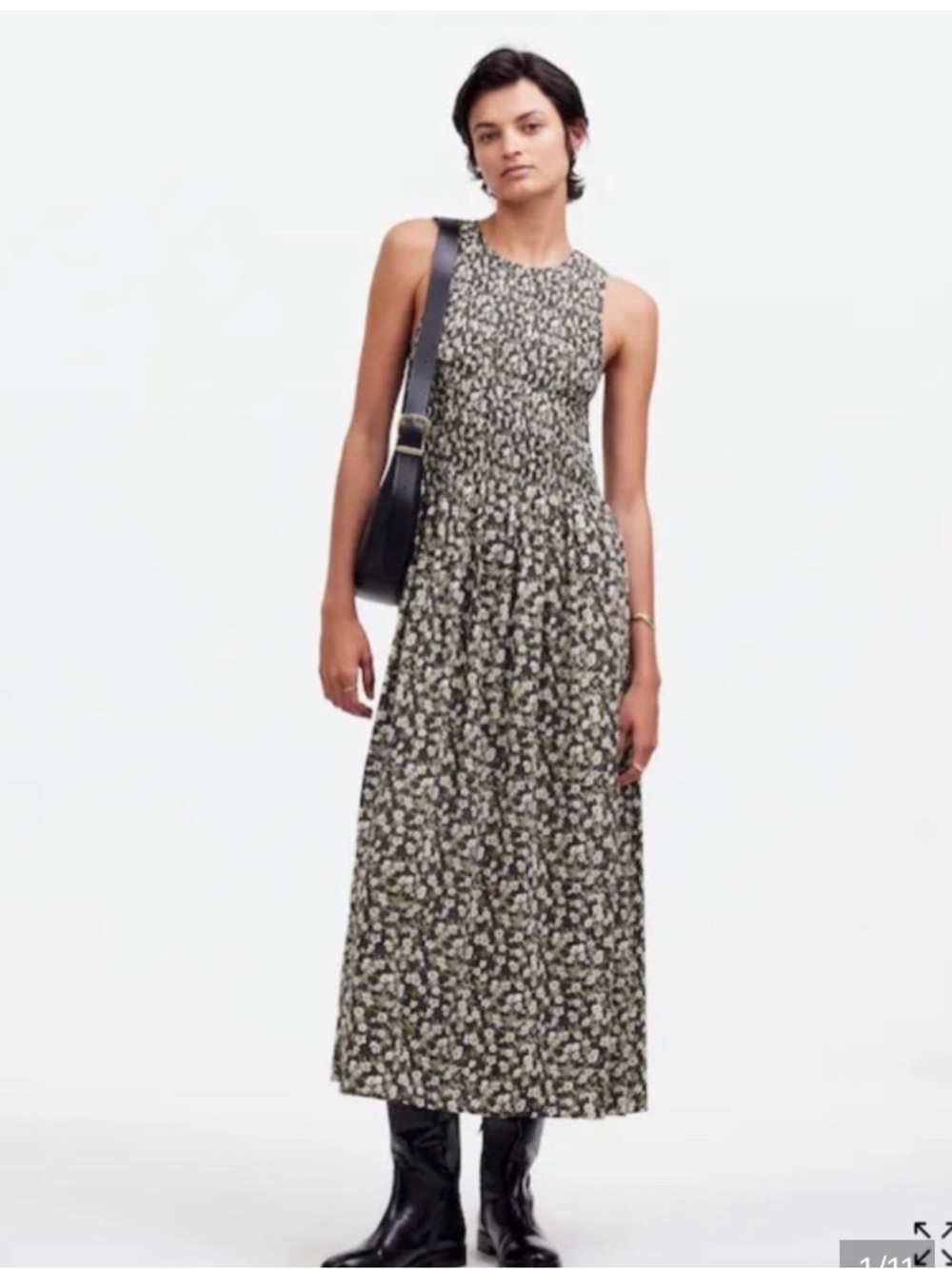 Madewell Black Midi Dress with White Floral Print